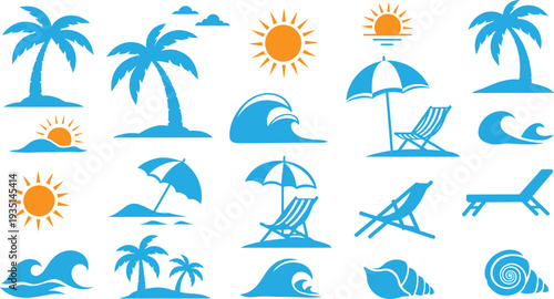 Beach and summer vacation icons set