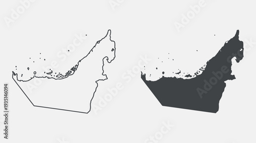 United Arab Emirates (UAE) Map Outline and Silhouette - Clean Geographic Vector Illustration