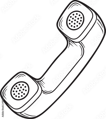 Black and white line of a rotary phone handset line rotary phone telephone vintage