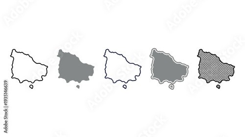 Guadeloupe Island Map Vector Icon Set: Outline, Filled, Bordered, and Crosshatch Style Variations for Caribbean Geographic Designs