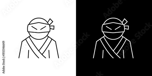 Minimalist Japanese Ninja Warrior Line Art Icon with Masked Figure, Representing Stealth, Martial Arts, and Asian Culture for Digital Designs