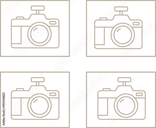 Camera Icon Set Featuring Different Styles and Angles for Photography, Digital Media, and Creative Design