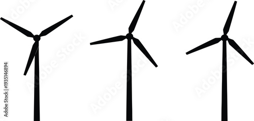 Modern wind farm turbine vector silhouettes collection for green technology environmental conservation alternative energy sources and ecological global warming graphics.