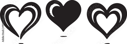 Set of 3 Black Heart Icons Vector Collection for Love, Romance, Valentine's Day, Wedding, and Relationship Designs