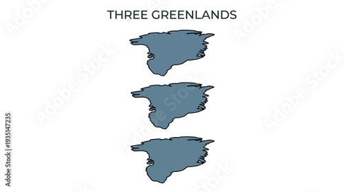Three Identical Greenland Map Outlines Stacked Vertically - Conceptual Geography Illustration