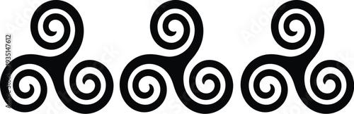 Triple spiral Triskelion vector icon collection representing eternity and evolution for mystical spiritual historical and abstract graphic design art projects.