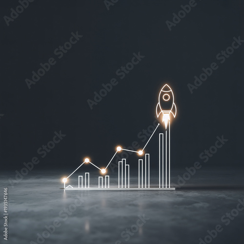 Business growth graph with rocket launch