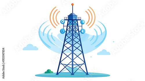  Blue network tower on white backgrownd