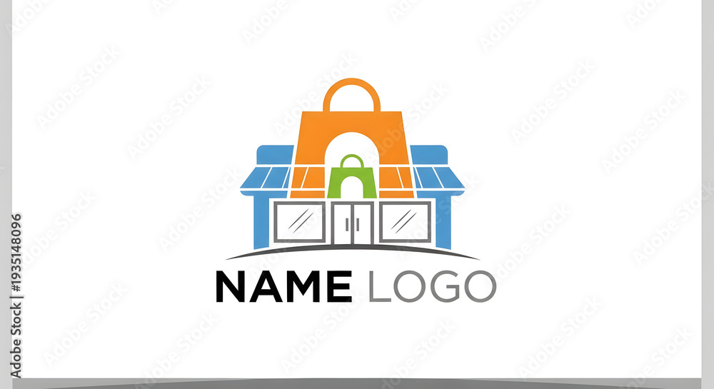 Fototapeta premium Modern shopping store logo concept for retail and e-commerce businesses, depicting a stylish storefront with bags, symbolizing successful consumer commerce