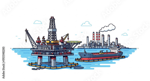 Oil Rig Platform and Tanker Ship.