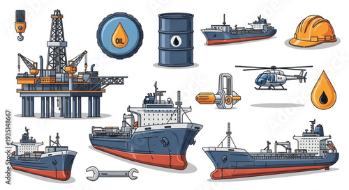 Oil Rig and Tanker Shipping Crude Oil.