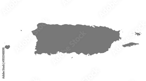 Puerto Rico Map Silhouette: Geographic Outline of the Island and its Surrounding Territories in Gray on White Background