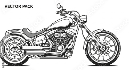 Detailed Vector Illustration of a Classic American Chopper Motorcycle.