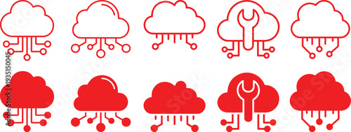cloud icons set cloud, icon, infographic, data structure, network, technology, digital, storage,data center, database, data transfer, data processing