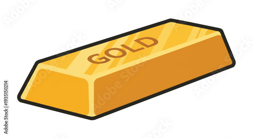 A stylized illustration of a gold bar with the word gold imprinted on it