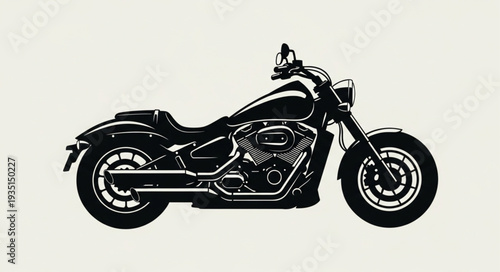 Classic Black Motorcycle Silhouette Isolated on White Background.