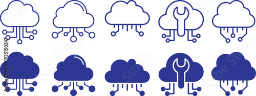 cloud icons set cloud, icon, infographic, data structure, network, technology, digital, storage,data center, database, data transfer, data processing