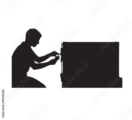 Professional technician performing diligent maintenance or essential repair services on a household appliance, illustrating expertise and dedicated problem-solving work
