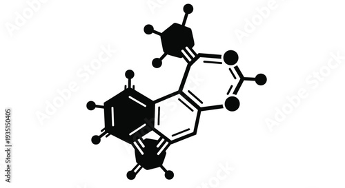 Molecular structure of a chemical compound likely caffeine depicted in black and white