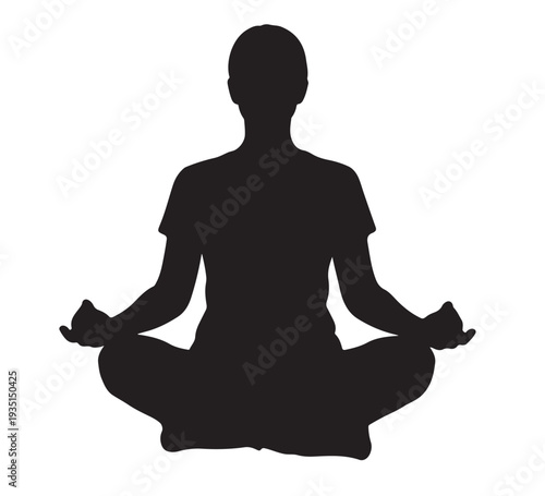 Silhouette of a person meditating in a peaceful yoga pose, promoting wellness and mindfulness