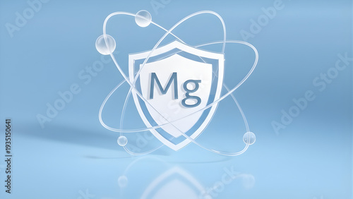 Scientific representation of magnesium (Mg) within a protective shield, symbolizing essential mineral health benefits and strong immune support