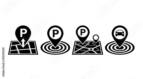 Parking Location Map Pins and Car Navigation Icons Set
