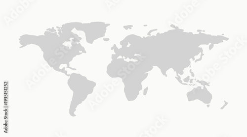 Minimalist 3D Gray World Map on White Background for Global Business, Travel, and Connectivity Concepts