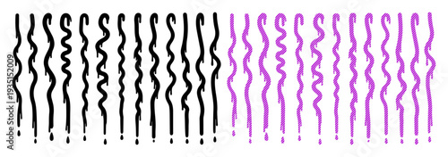Rows of bobby pins in black and purple, showcasing different wavy styles