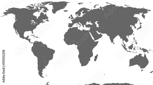 Grayscale World Map with Country Borders & Political Divisions. Global Geography Illustration for Business, Education, and Infographics