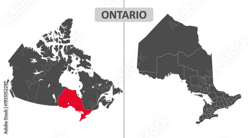 Ontario Map: Highlighted Province in Canada with Detailed Administrative Divisions