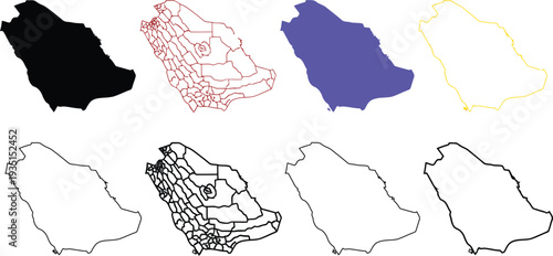 Saudi Arabia map black silhouette with check background