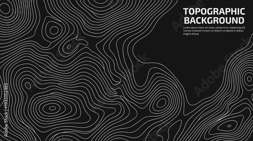 Abstract Topographic Contour Map Lines Pattern on Black Background - Minimalist Design Element