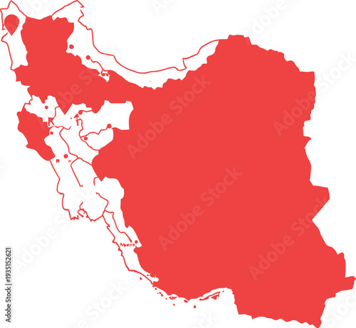 Red iran map isolated on transparent background with border