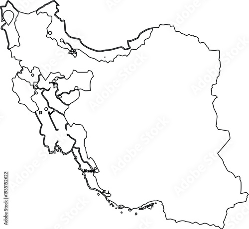 Iran map outline isolated on transparent background with border