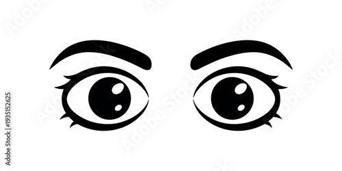 Black and white cartoon eyes with eyebrows facial expression
