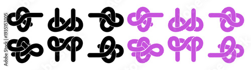A collection of decorative knots in black and purple, symbolizing connection and complexity.