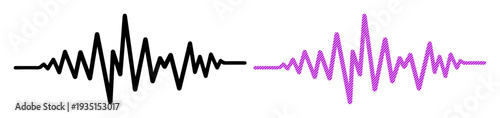 Two distinct waveform graphs, one black and one purple, representing sound waves or data patterns.