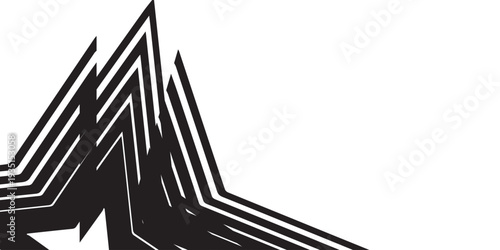 Abstract Black and White Star Design with Dynamic Lines and Modern Geometric Shapes.