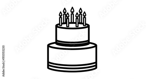 Two-tiered birthday cake with lit candles, perfect for celebrations and parties.