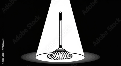 Mop in the Spotlight - A Simple Illustration of Cleaning Equipment.