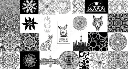 Φωτογραφία Collection of intricate black and white illustrations featuring various artistic designs and patterns