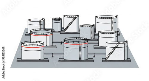 Industrial storage tanks illustration for oil and gas industry.
