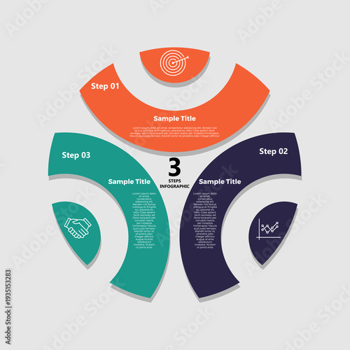 Venn diagram infographic business circle three steps, for business presentations and business website sales. Infografis triangle circle 3 steps. Vector editable 