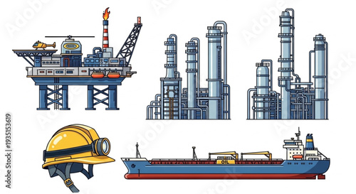 Oil Rig Refinery Ship Hardhat Industry.