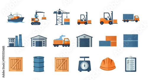 Collection of industrial and logistics icons and symbols.