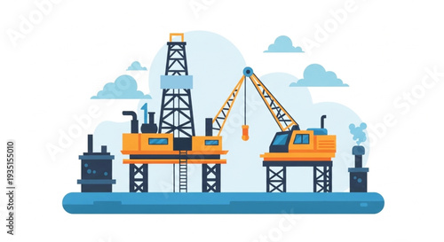 Oil Rig Platform with Crane.