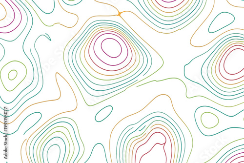 Abstract Topographic Lines Pattern with Rainbow Colors and Organic Shapes, Modern Background