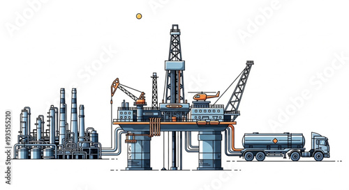 Oil Rig Platform with Equipment.