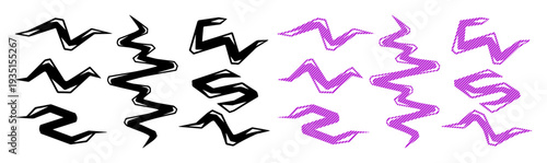 Abstract hand-drawn zig zag lines in black and purple