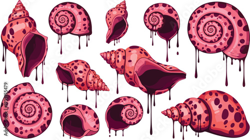 Melting Spiral Sea Shells Collection Surreal Dripping Seashell Marine Elements Set Ocean Inspired Cartoon Vector Illustration